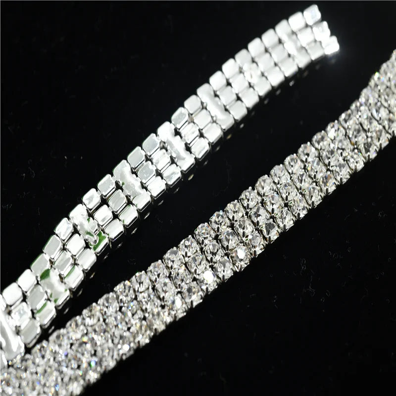 Multi row Crystals Rhinestones silver chain Cake Ribbon Trimming Wedding decoration  bride Dress sewing accessories 1 yard