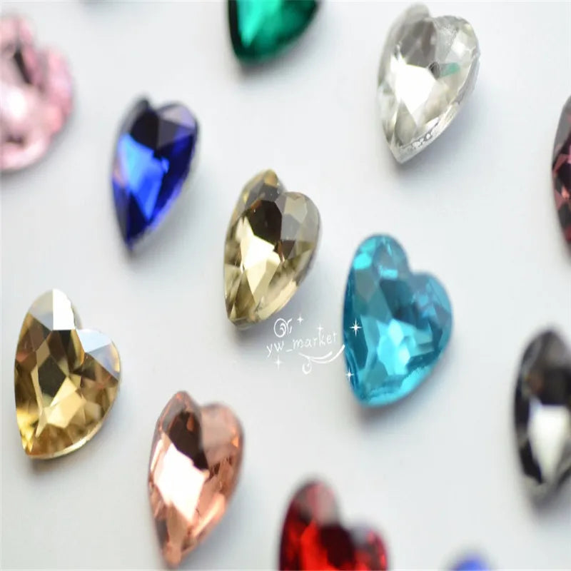 Glass Heart stones Jewels Accessories fancy rhinestones for necklace making 14mm 12mm 10mm 27mm