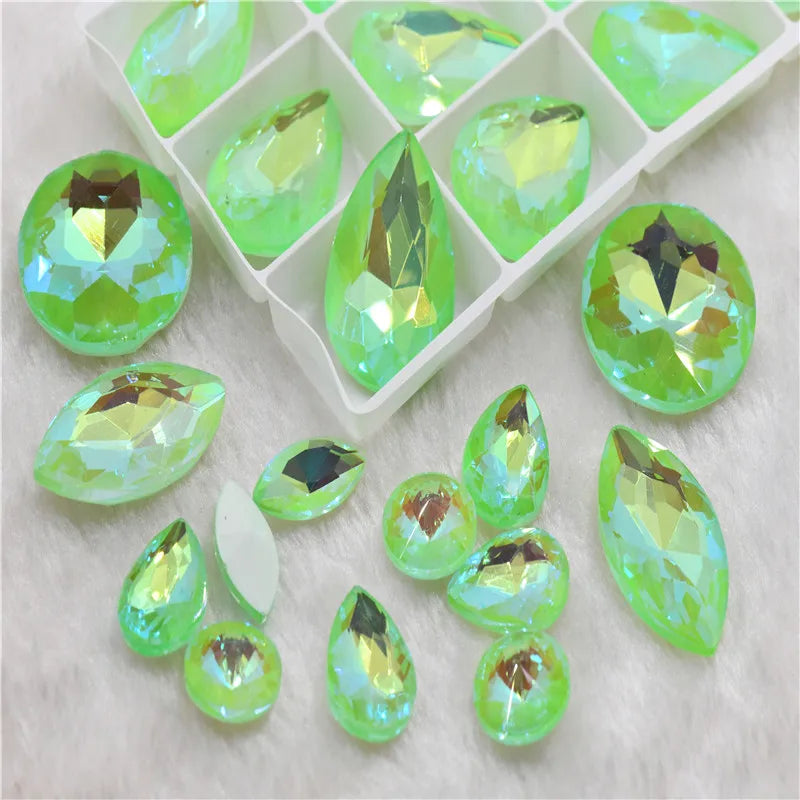 Peridot Mocha AB glass pointback beads stones for crafts  Earrings, necklaces and bracelets