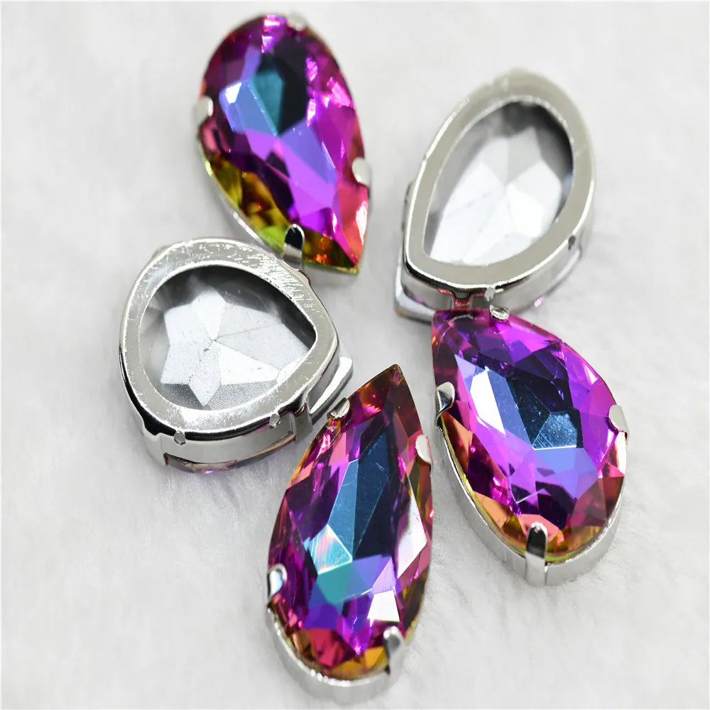 Teardrop glass rhinestones beads with claw setting sew on стразы Diamond DIY Clothing Accessories Jewelry Making silver base