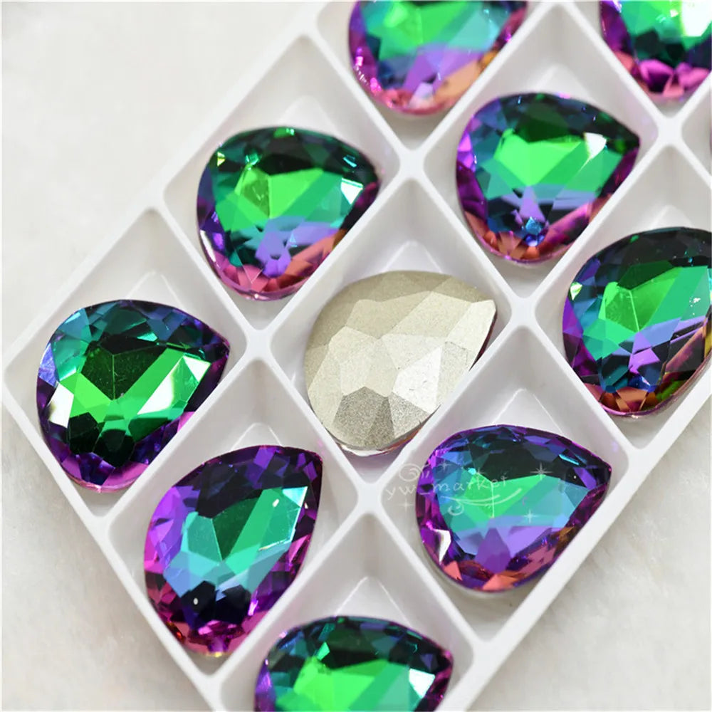 Glitter Rhinestone Glass beads Pointback teardrop crystal stones to make crafts jewels Decoration Diamonds for needlework