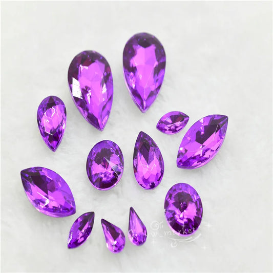 Beads For Jewelry Making Purple Strass Crystal Teardrop navette glass Stones Clothing Crafts