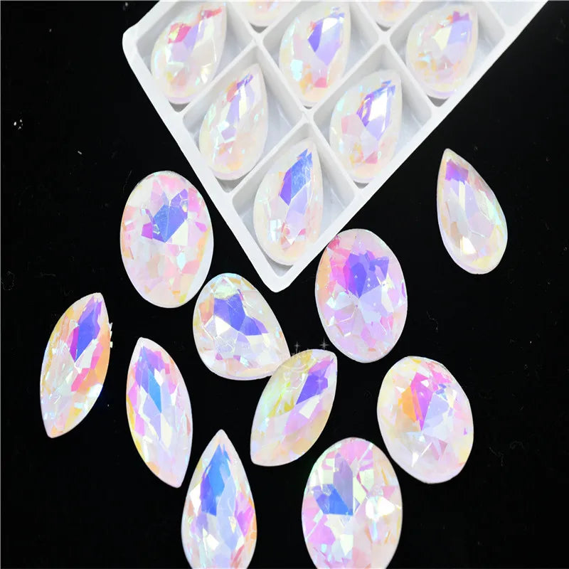 White Milk ab Rhinestones  Navette ROUND TEARDROP  Pointback  Glass Crystal Stones  Jewelry Making