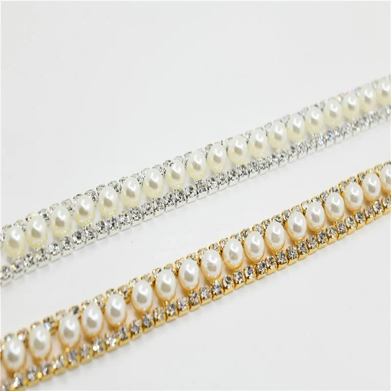 Pearls Crystal Rhinestone Applique Strass Trims Silver Gold Base Bridal Dress