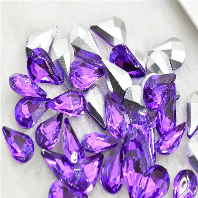 Beads For Jewelry Making Purple Strass Crystal Teardrop navette glass Stones Clothing Crafts