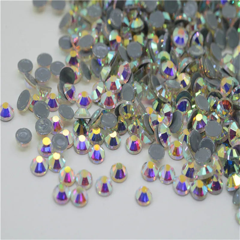 rhinestones Flatback Crystal AB Hotfix  Iron On Round Stones for clothing Decoration Crafts  ss6 ss10 ss20 ss16