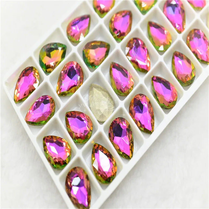 rainbow crystals stones purple  green light pointback teardrop Sphinx grems  for clothing  Jewelry  making 13x18mm