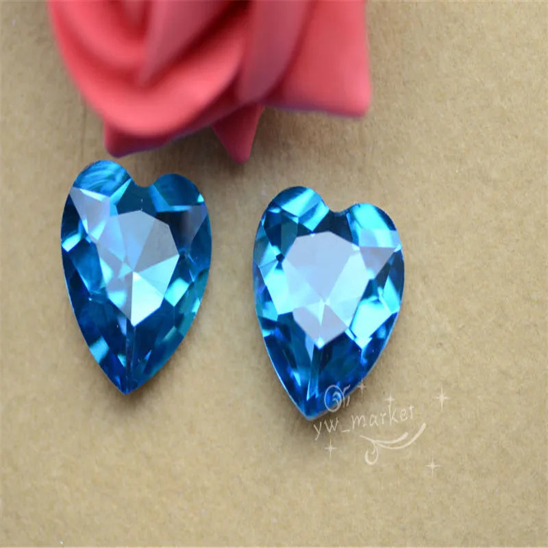 Glass Heart stones Jewels Accessories fancy rhinestones for necklace making 14mm 12mm 10mm 27mm