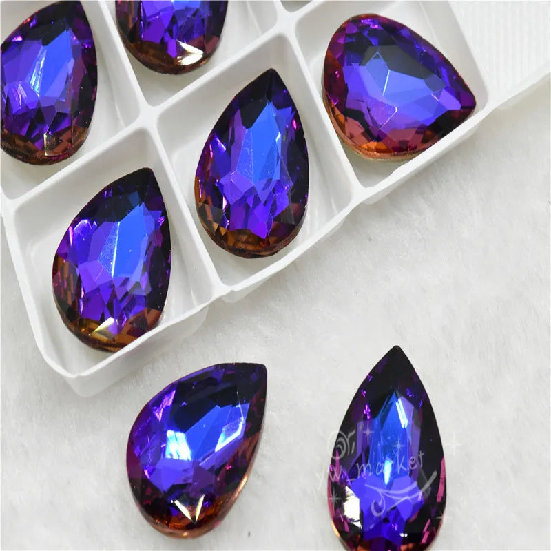 rainbow crystals stones purple  green light pointback teardrop Sphinx grems  for clothing  Jewelry  making 13x18mm