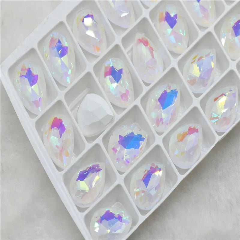 White Milk ab Rhinestones  Navette ROUND TEARDROP  Pointback  Glass Crystal Stones  Jewelry Making