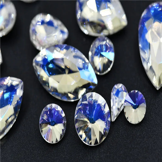 Moonlight color Droplet  Home Decoration Rhinestones Glass  Rivoli Navette  Glue on jewels  Crafts 20x30mm 17x32mm