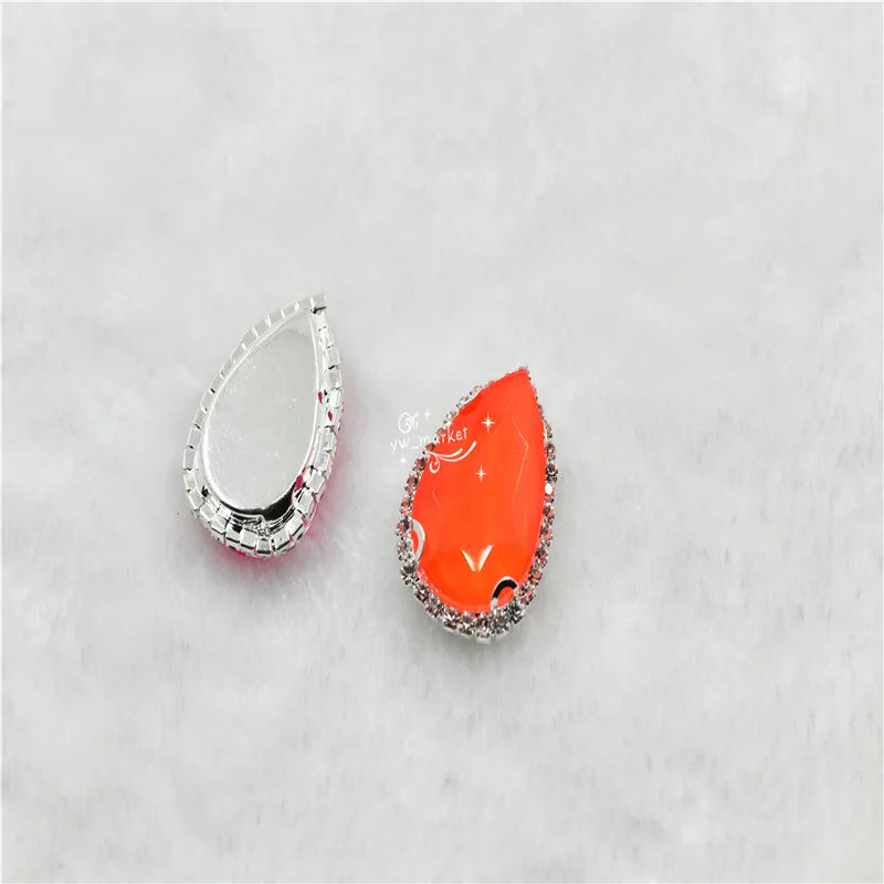 neon Color rhinestone Applique Strass Diamond with claw  Buttons  teardrop shape Jewelry making ClothingSEW ON