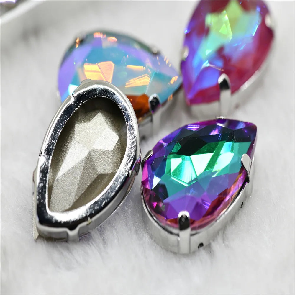 Teardrop glass rhinestones beads with claw setting sew on стразы Diamond DIY Clothing Accessories Jewelry Making silver base