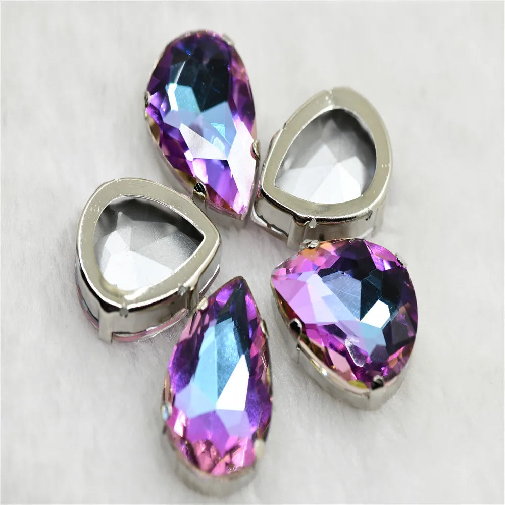 Teardrop glass rhinestones beads with claw setting sew on стразы Diamond DIY Clothing Accessories Jewelry Making silver base