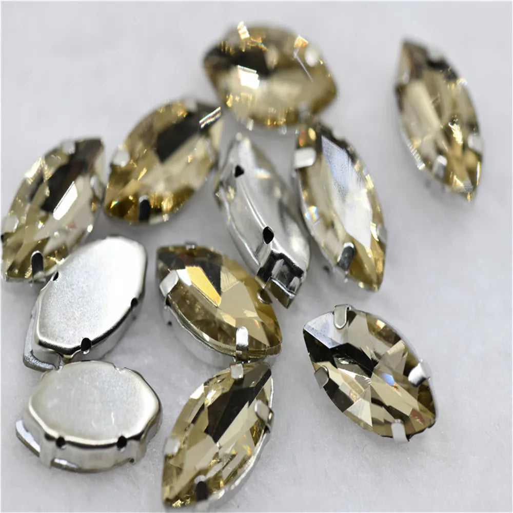 Navette rhinestones with claw silver golde base clothes sew on jewels soldering DIY jewelry Accessories