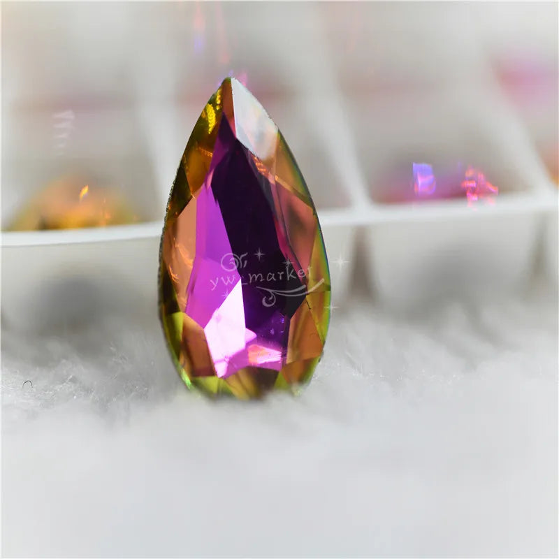 rainbow crystals stones purple  green light pointback teardrop Sphinx grems  for clothing  Jewelry  making 13x18mm