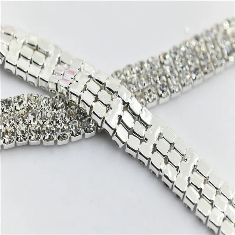 Rhinestones chain belt silver Crystals 3 row Trim Applique Sew on for jewelry chain Party Wedding Dress Decoration sew on