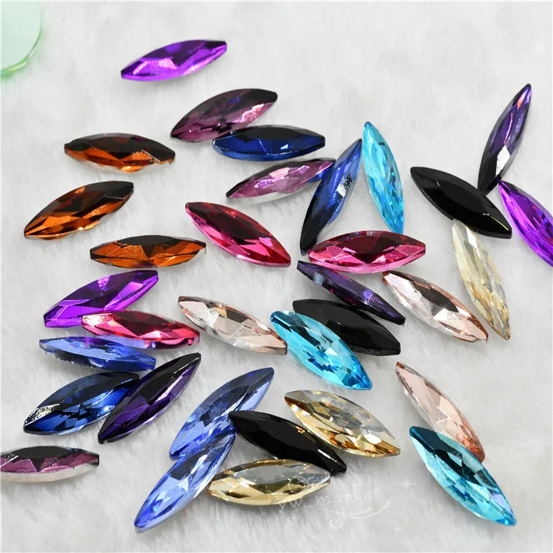 Navette Glass Crystal  Pointback Color Rhinestone Strass Stones clothing crafts Jewelry  Making 10mmX35mm 10mmx48mm 30pcs