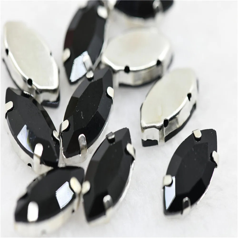 Navette rhinestones with claw silver golde base clothes sew on jewels soldering DIY jewelry Accessories