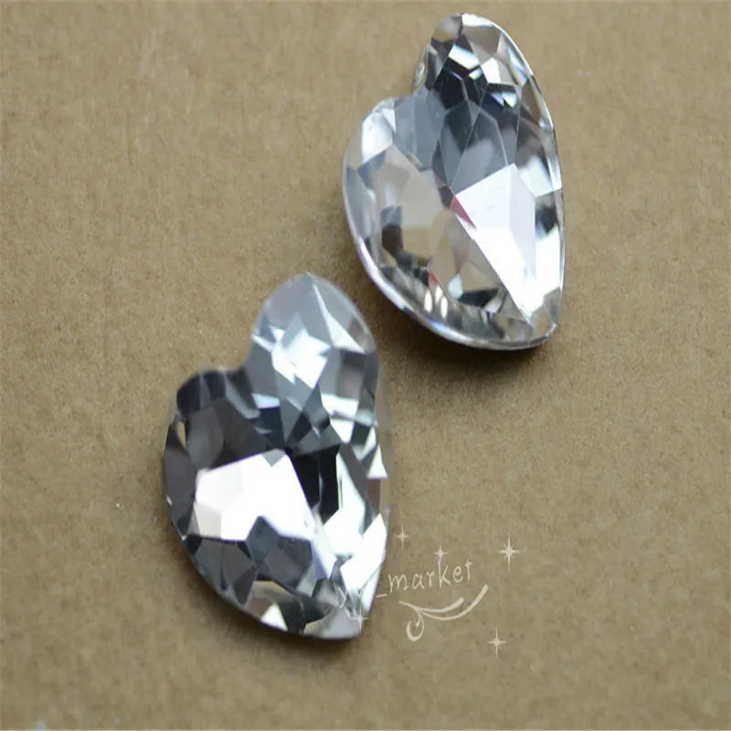 Glass Heart stones Jewels Accessories fancy rhinestones for necklace making 14mm 12mm 10mm 27mm