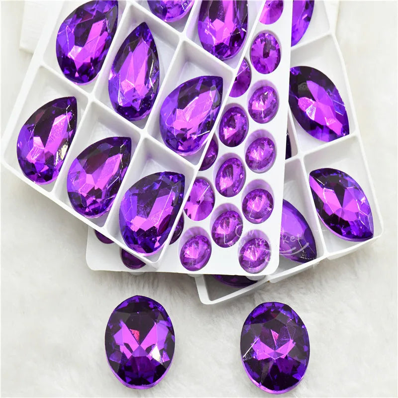 Beads For Jewelry Making Purple Strass Crystal Teardrop navette glass Stones Clothing Crafts