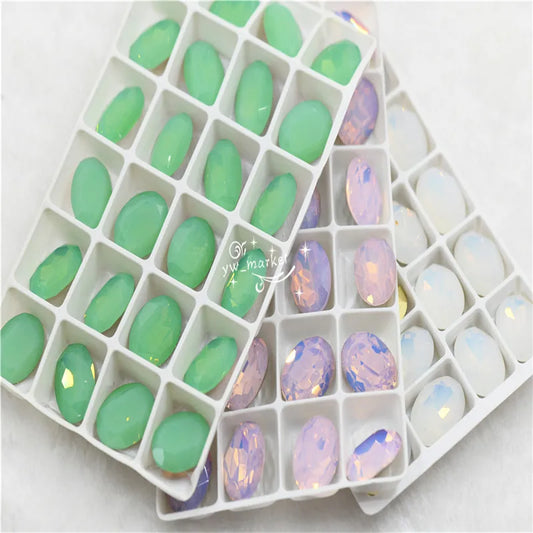 Oval Opal pink stones Glass Rhinestones Pointback Glue on Garment Crafts Jewels making 13x18mm