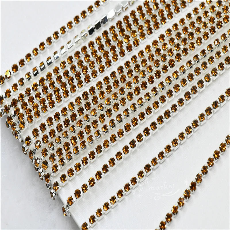 chains  for needlework Crystal Rhinestone Chain  Silver gold Trim Costume Bridal Sewing 10 yards ss6 ss8 ss16  garment crafts