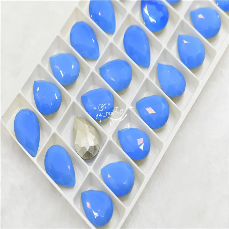 Opal stones Glass Rhinestones Pointback Droplet for Craft Glue on Garment Crafts Jewelry 13x18mm