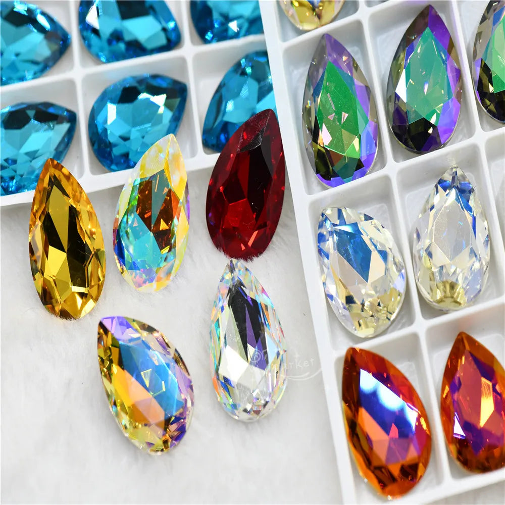 k9 glass crystal Rhinestones Pointback teardrop  super glitter crafts  Wedding Dress Beads For Jewelry Making