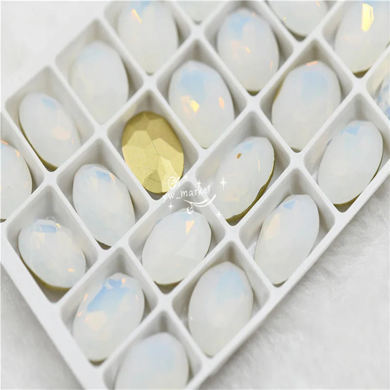 Oval Opal pink stones Glass Rhinestones Pointback Glue on Garment Crafts Jewels making 13x18mm