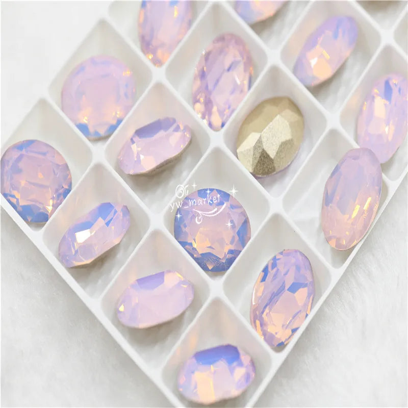 Oval Opal pink stones Glass Rhinestones Pointback Glue on Garment Crafts Jewels making 13x18mm