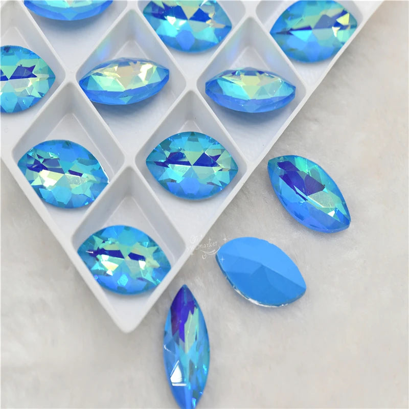 Aquamarine mocha AB glass  beads applique bright stones Crystals for jewelry diy teardrop square round