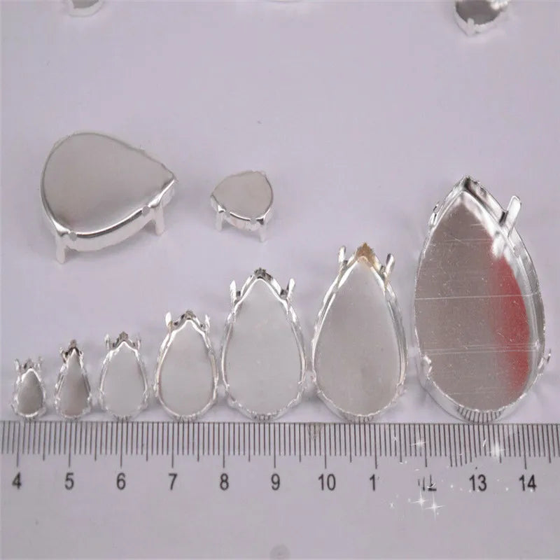 silver casing Brass Empty Setting with 4 holes  for stones Jewellery making normal  Claw  not strong round horse eye teardrop