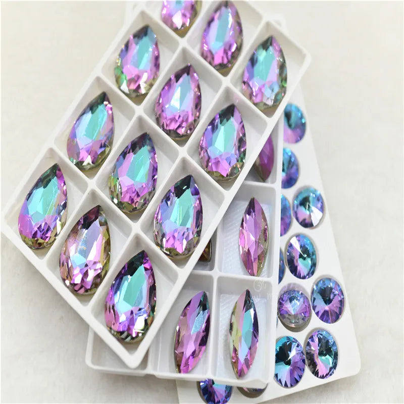 Stones violet Color Diamond Decoration Rivoli Teardrop Navette Glittle  Electroplating Effect   Jewels Making Rhinestones