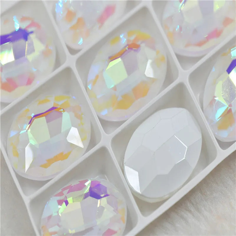 Oval stones mocha ab color Glitter Crystal Glass Rhinestone orange  milky purple 20x30mm 13x18mm