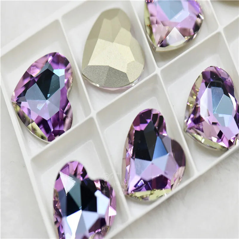 k9  27mm Heart Glass Rhinestones Color Jewels Making 8PCS  Big stones