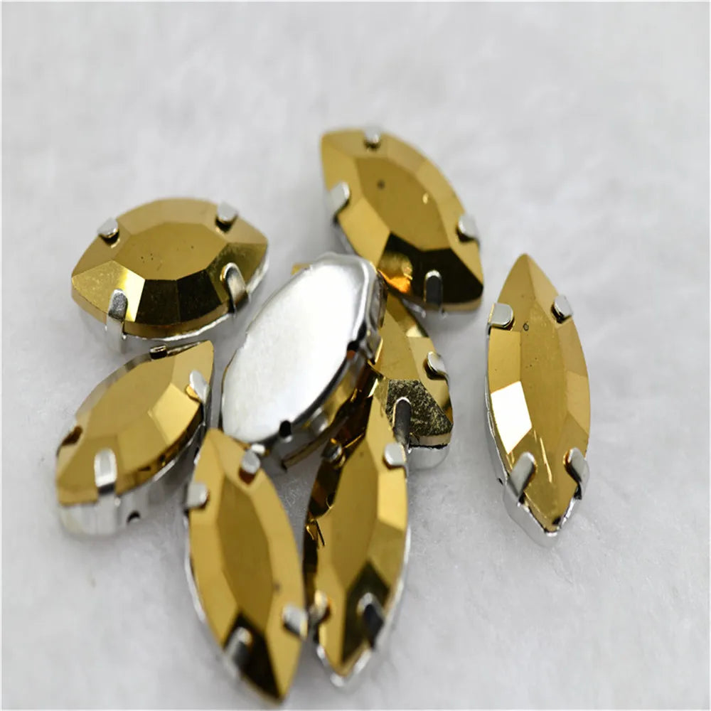 Navette rhinestones with claw silver golde base clothes sew on jewels soldering DIY jewelry Accessories