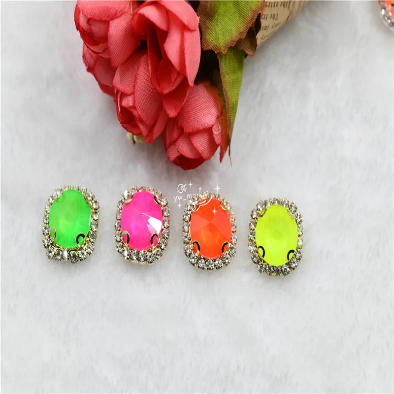 Sew On  Golden Claw Rhinestones Neon Color  Flatback Applique Diamond Buttons Dress Costume  Clothing 12mm 14mm