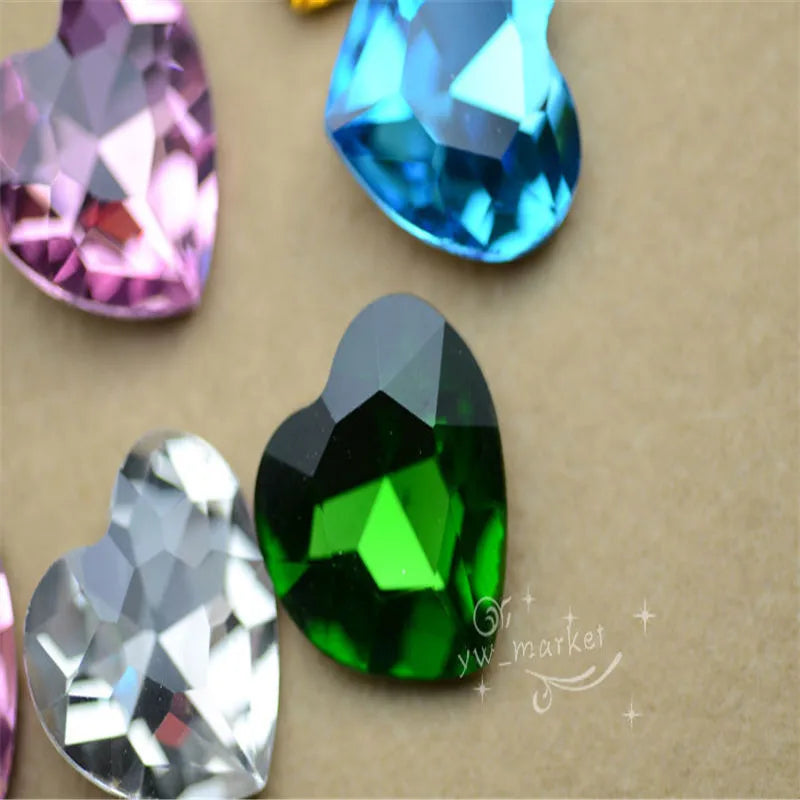 Glass Heart stones Jewels Accessories fancy rhinestones for necklace making 14mm 12mm 10mm 27mm