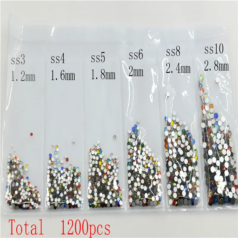 nails flatback rhinestones Nail Art Accessories non hotfix  crystals beads  mixed size  Charms Partition by set