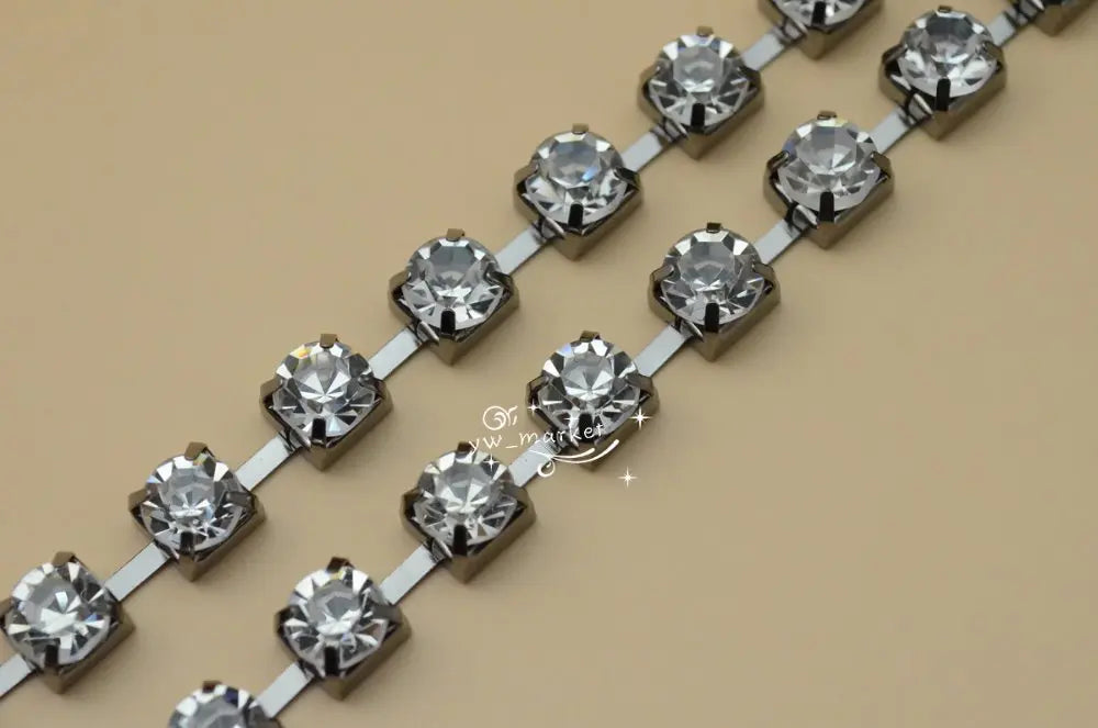 SS38 8mm 888 Clear Crystal Rhinestone Chain Gun Black bridal appliques trims 10 yard