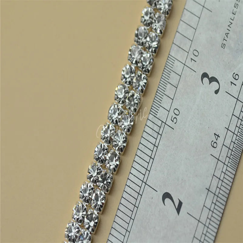 2row chains with rhinestones  Costume Dress sew on Silver Golden crafts supplies 1 Yard