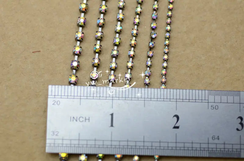 2mm~6mm Crystal AB Rhinestone Strass Chain Gun Black Trim Costume Dress Sewing Accessories Jewelry Making 10 yards