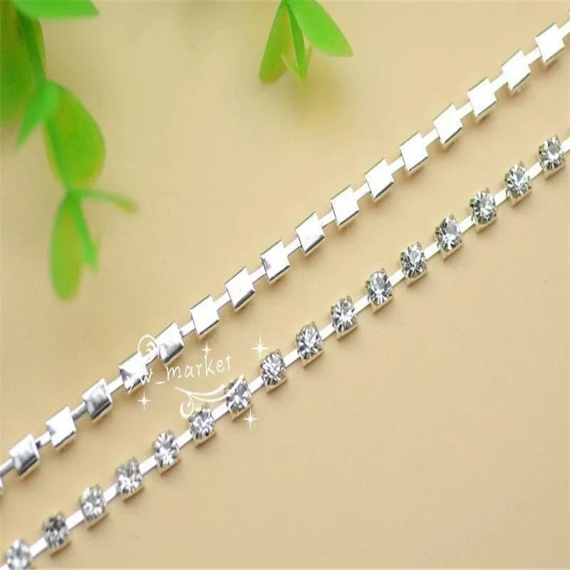 Crystal Rhinestone Chain  Silver Trim Costume Bridal Sewing 10 yards ss6 ss8 ss16 ss14 garment crafts