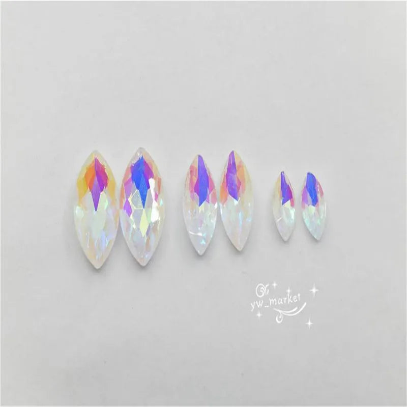 White Milk ab Rhinestones  Navette ROUND TEARDROP  Pointback  Glass Crystal Stones  Jewelry Making