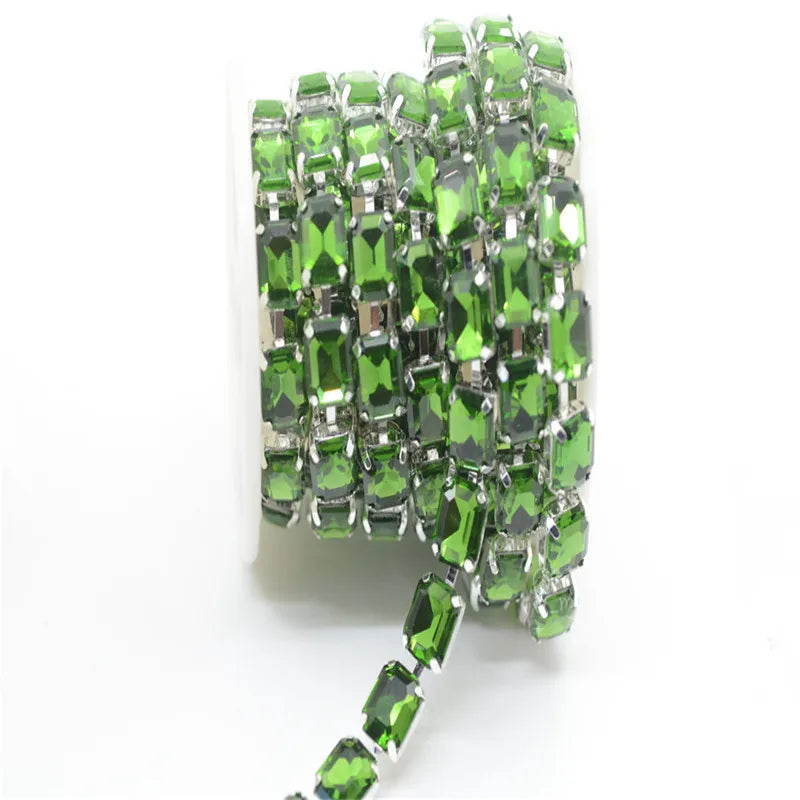 8x10mm Crystal Rhinestones Rectangle Chain Linked Silver Sew on Quite Personality cuentas ring