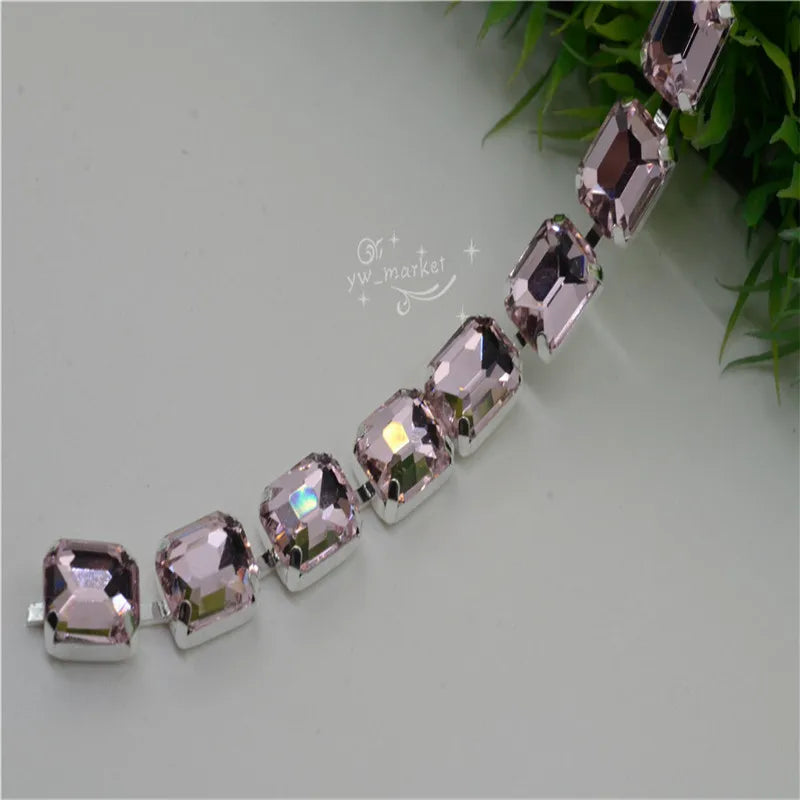 8x10mm Crystal Rhinestones Rectangle Chain Linked Silver Sew on Quite Personality cuentas ring