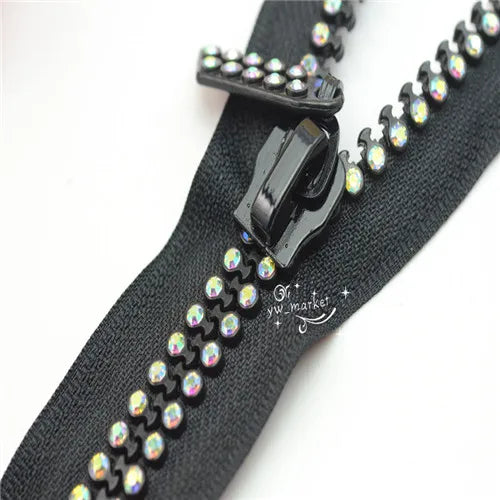 zipper 60cm 2-row A grade AB Rhinestone silver /golden/black base Dress Colthes Sewing 2 pcs