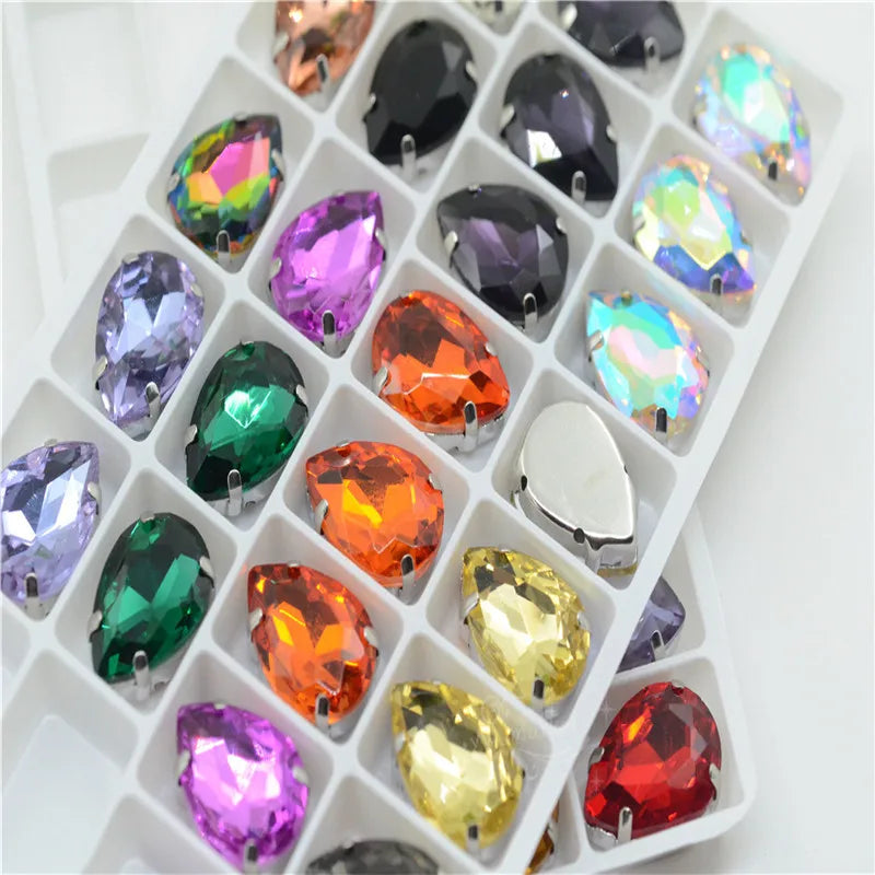 Rhinestones teardrop Stones silver claw setting for jewels soldering Sew on Glass Crystal Stones Diy Garment Clothes Shoes