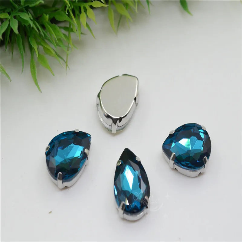 Rhinestones teardrop Stones silver claw setting for jewels soldering Sew on Glass Crystal Stones Diy Garment Clothes Shoes